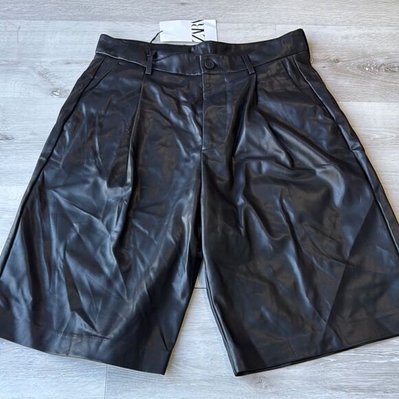 Zara Faux Leather Shorts Mens Black Size 30 Nwt - Picture 2 of 4